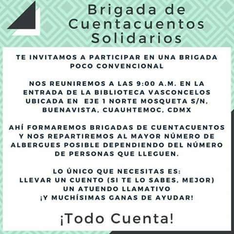 IPN_Comunidad's tweet photo. Brigada de Cuentacuentos Solidarios. #SomosMéxico #SismoCDMX #AyudaAMéxico https://t.co/sXYmTHo6bm