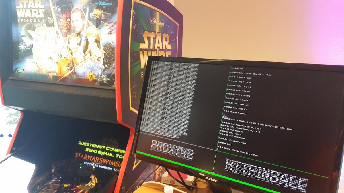 APInf_io's tweet photo. Our very own #proxy42 has #pinball #API for #StarWars connected to it. Come n play it with a mobile app at #mindtrek17
#poweredbyapinf https://t.co/aQirRMXslT