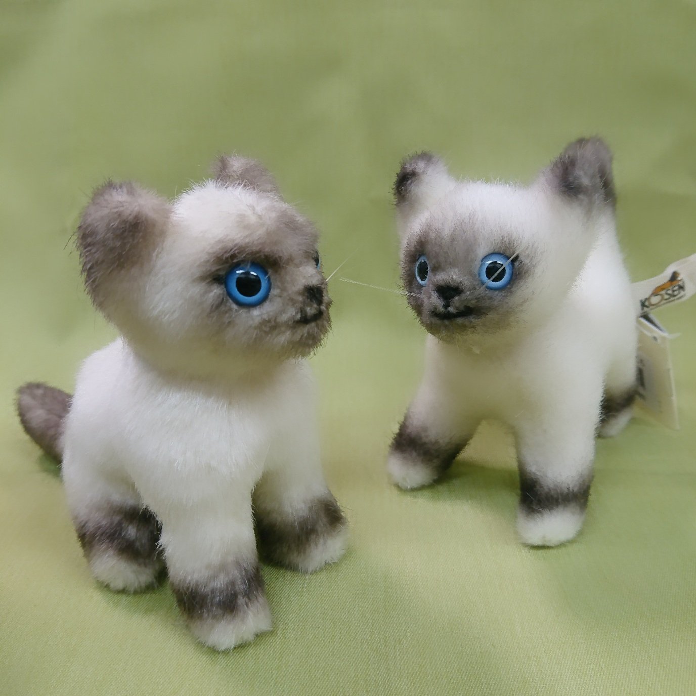 クレヨンハウス 東京店2階より 小さなお子さんの手にもピッタリ 手のひらサイズのマスコットぬいぐるみ シャム猫 立ち 座り 各6 480円 込 いきいきとしたやんちゃそうな顔はケーセン社ならでは 今にも動きだしそう 今なら２種とも揃っております