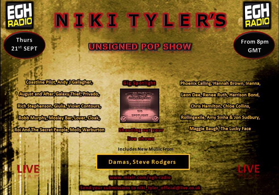 nikityler1's tweet photo. Playing on my @eghradio pop show tonight @molly_warburton @Kevinprior66 @phoenix_calling @hannahlizzy @Inannamusic @SingerLeonDee https://t.co/clE975cQrU