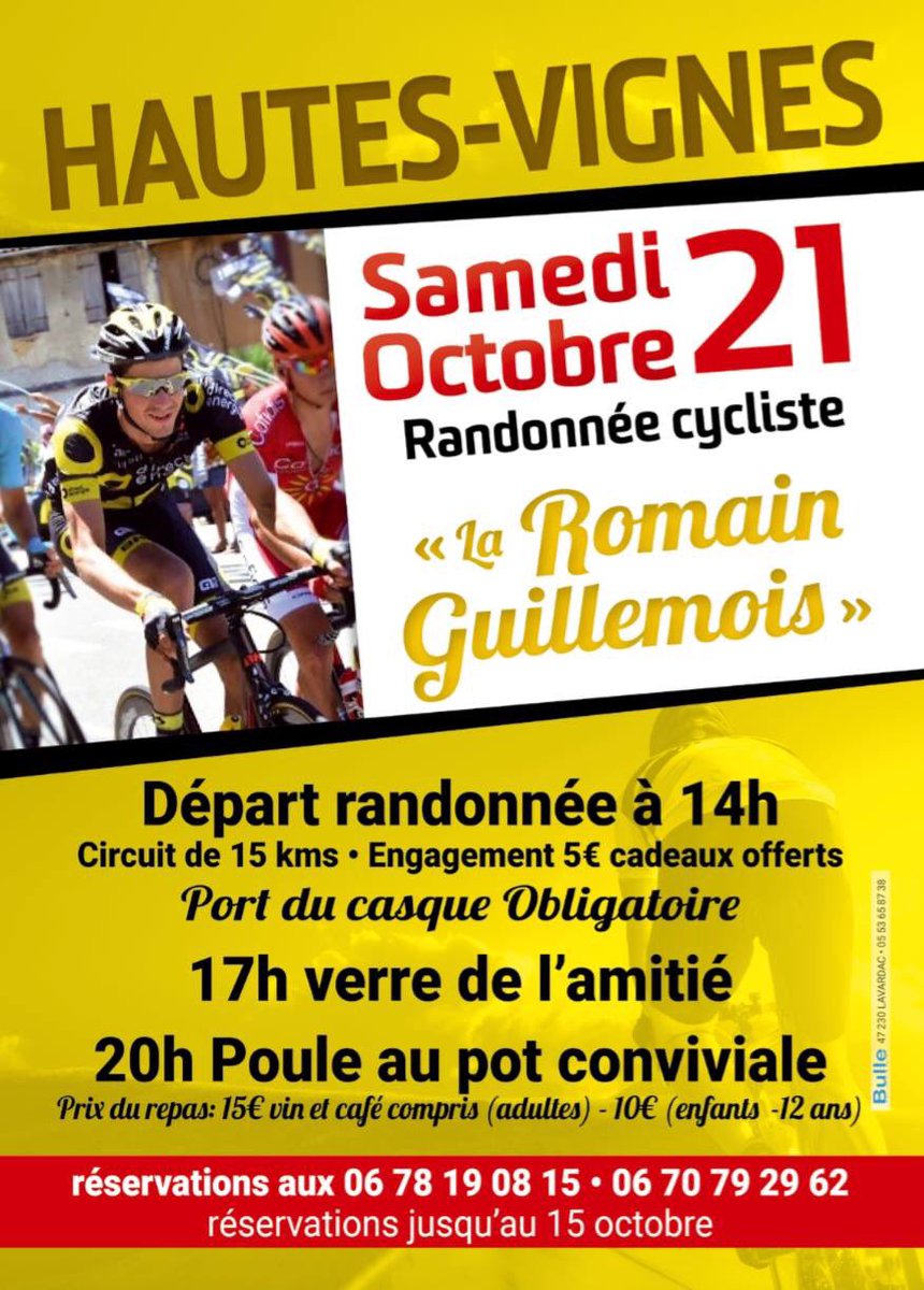 Samedi 21 Octobre: venez clôturer la saison avec moi lors de la 3ème édition de la Randonnée cycliste à Hautesvignes! 🚴🚴🚴🍷🍻😊