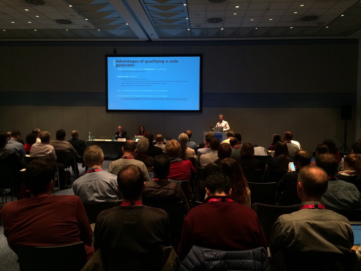 AdaCoreCompany's tweet image. Full house today for @jose_f_ruiz 's presentation 'Trusted Automatic Code Generator' @esa conference! #CodeGeneration #ModelBasedEngineering