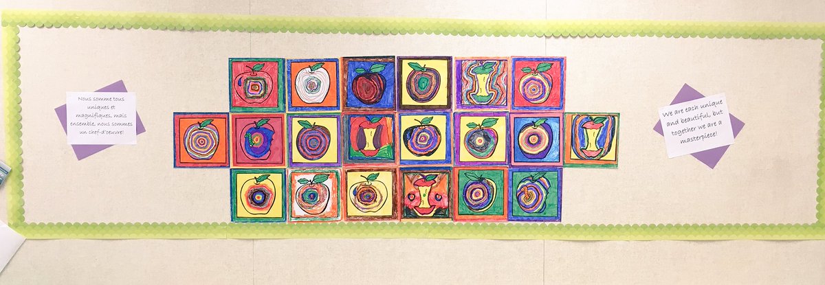 Nous sommes tous uniques et magnifiques, mais ensembles, nous sommes un chef-d’oeuvre! Kandinsky inspired apples-each so unique! Bravo 1C!