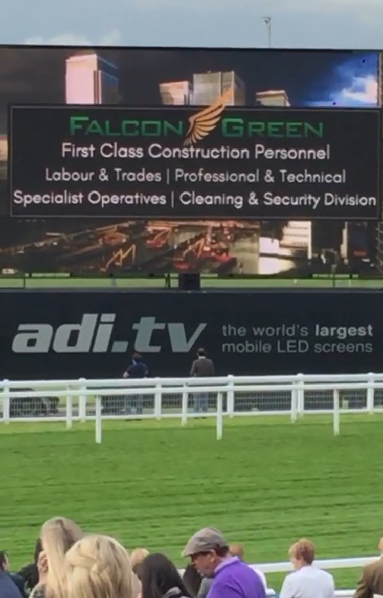 Loud and proud on the big screen at @Sandownpark last Friday #FalconGreenUk