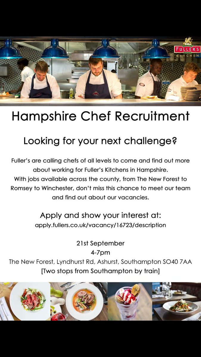 Come down to Fullers recruitment fair tonight from 7pm to learn about our opportunities and our fresh food philosophy! #fullerskitchen