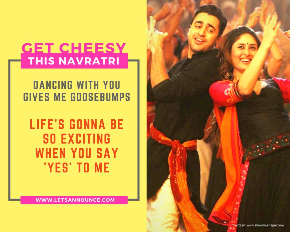 letsannounce's tweet photo. Aye halo #garba ramva!! This #Navratri get cheesy with the one you #love #India #proposals #date #dandiya #letsannounce #happynavratri https://t.co/RIiGe5dmfQ
