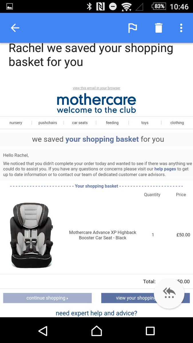 gilbzilla's tweet image. @mothercareuk tried2order as attached,had problem at checkout,now price increased!have email confirming basket at £50,can you honour pls?
