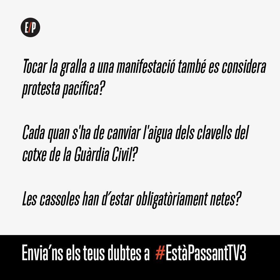 estapassanttv3's tweet photo. 🔴Última hora: avui hi ha programa. Envia'ns els teus dubtes sobre protestes pacífiques a #EstàPassantTV3 https://t.co/tRJFgrKTM6