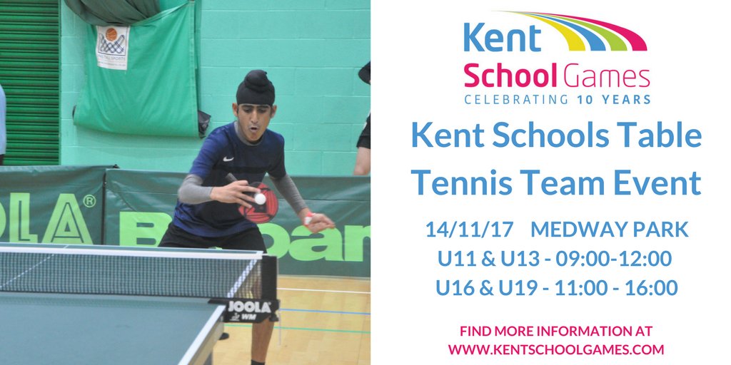 Entry now open for the Team Table Tennis Event, U11s-U19s. Limited places so book quickly. Find entry form at tinyurl.com/y82t4q73