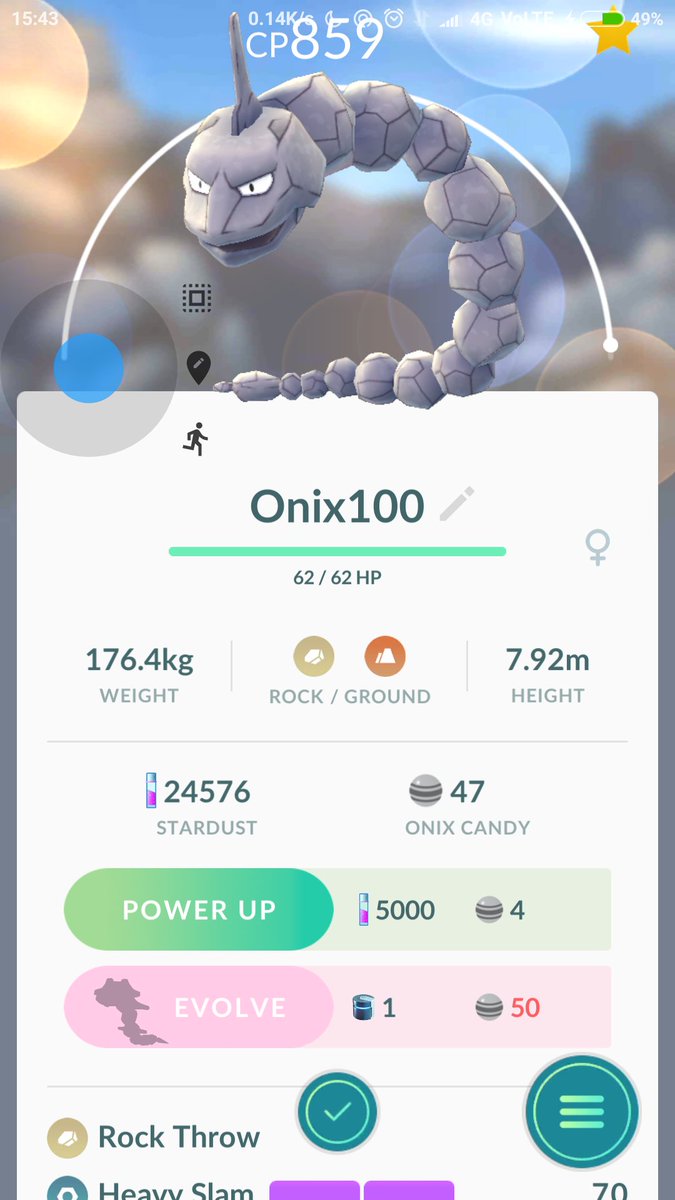 Stardust Pokemon Go Onix 859cp L30 Pokemongo 100ivmaxcp Rare 33 7097 117