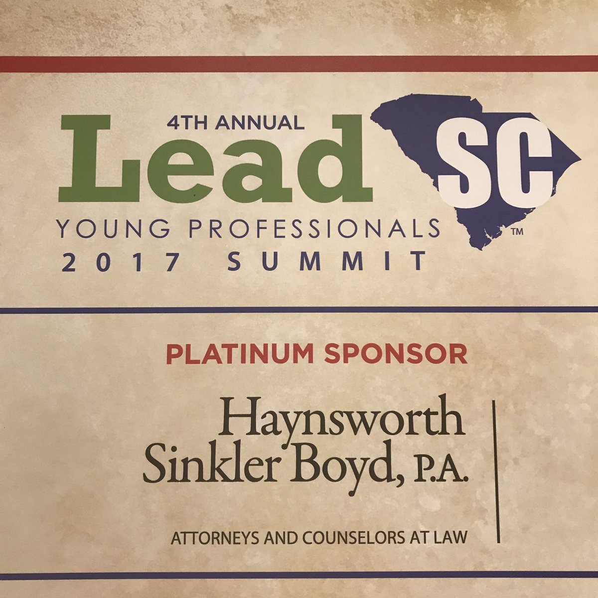 HSBlawfirm's tweet image. We are proud to sponsor the @LeadSCSummit. #LeadSC2017
