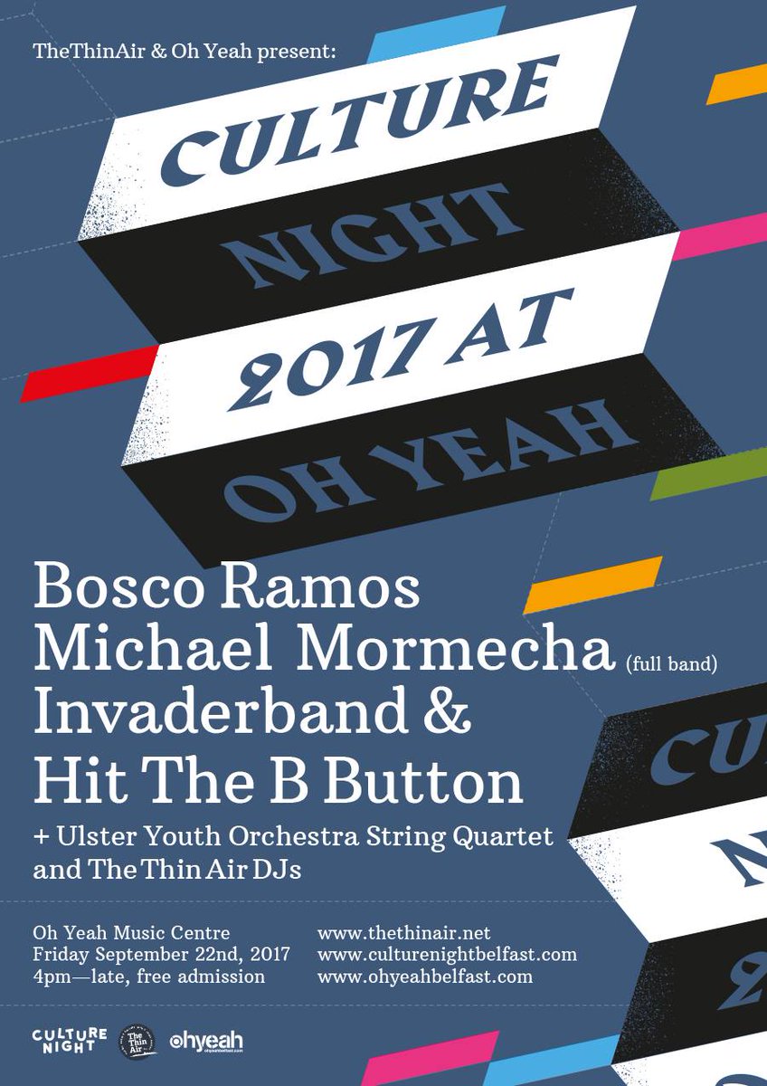 Tomorrow! We co-host this @CultureNightBel show at/with <a href="/OhYeahCentre/">Oh Yeah Music Centre</a>. We know there's a LOT on but do try and pop in for a bit, won't you?