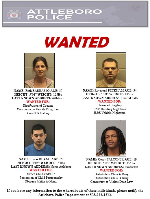 AttleboroPolice's tweet photo. Each of the subjects in the attached photo presently have active warrants for their arrest. 

Any info contact APD https://t.co/5lvQ2QhYFU
