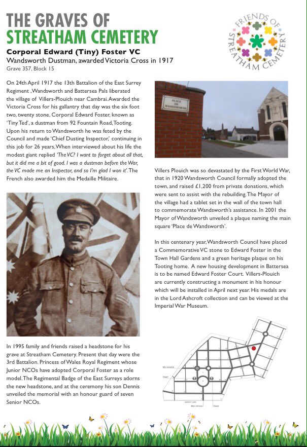 summerstown182's tweet photo. If you are going to #StreathamCemetery OpenDay Sunday, be sure to say hello to 'Tiny' Ted Foster #DustmanVC #Tooting Here's how to find him https://t.co/jHOoKRiBru
