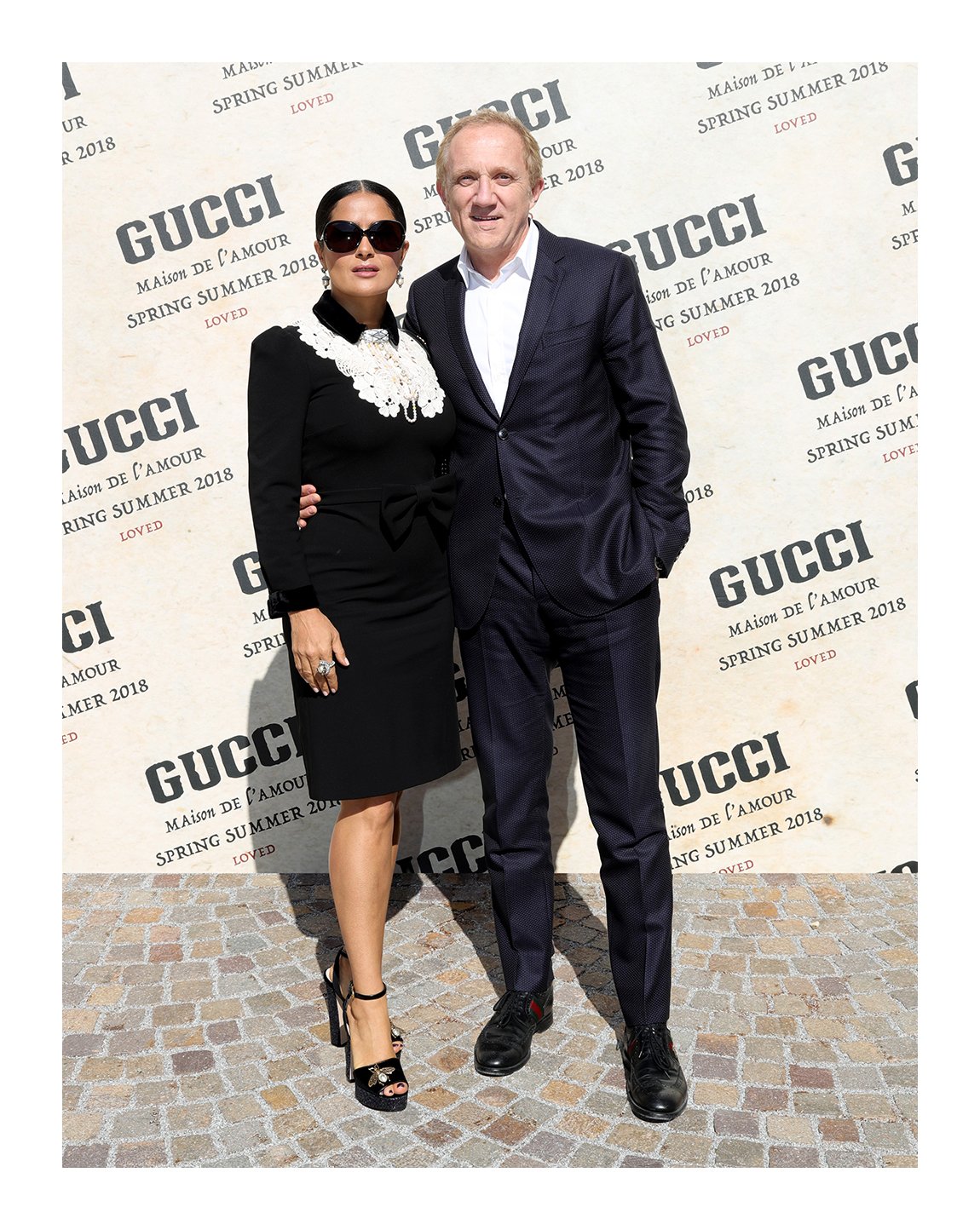 gucci on X: Guests of the #GucciSS18 fashion show, @salmahayek and  François-Henri Pinault. #mfw #AlessandroMichele  / X