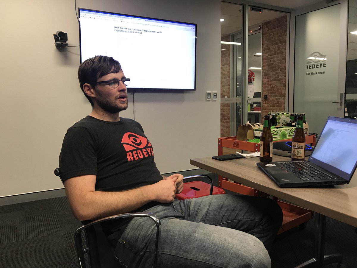 tomnewbyau's tweet photo. Ran our first BrisPHP event tonight at RedEye - great small group sharing learnings! Thanks @RedEye_Apps for pizza and @dingo_pm for beer! https://t.co/i8JwN4vL9m