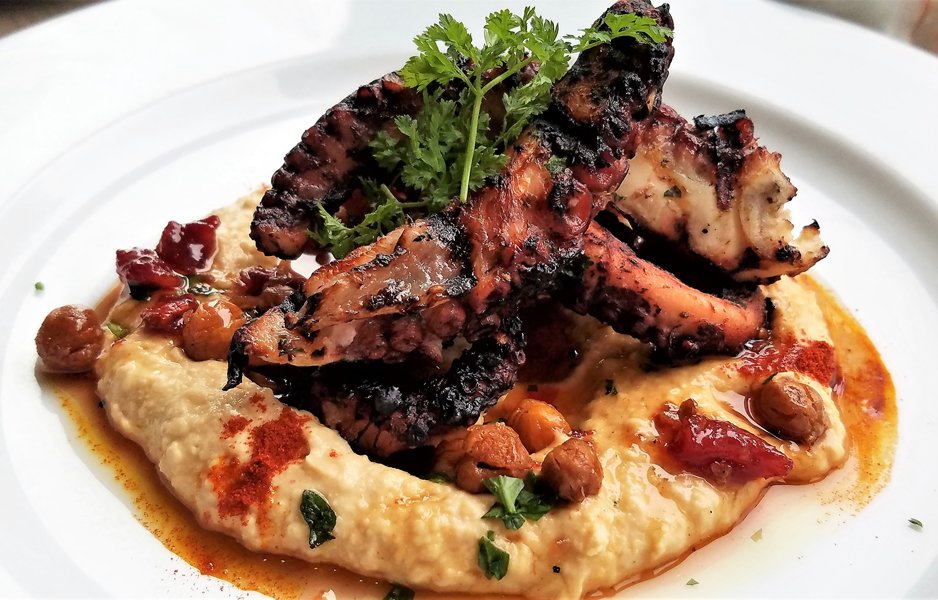 PassionFishRest's tweet photo. Char-Grilled Baby Octopus with Harissa Hummus, Smoked Tomato Chutney & Roasted Chickpeas! #EatOutsideTheBox https://t.co/xPwkcwmQ0f https://t.co/2yY5sNrkx3