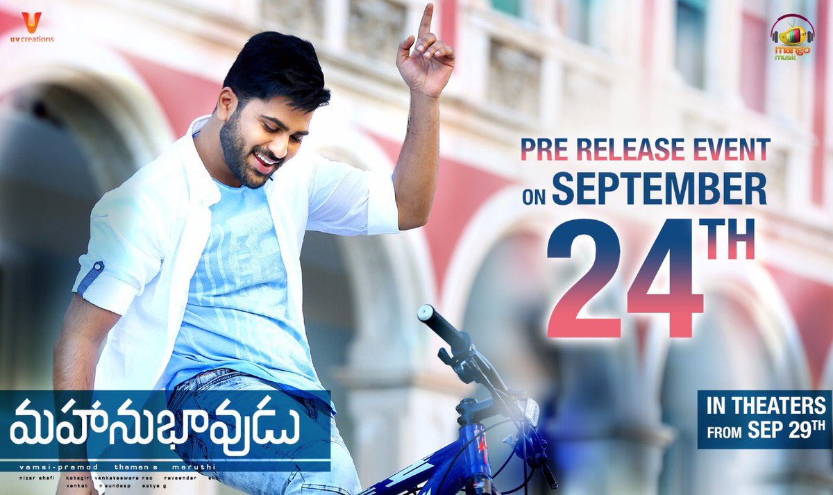 MusicThaman's tweet photo. The super event of #Mahanubhavudu #24thsep our band is performing live fr all the songs u all have loved &amp; blessed 
Thanking u all ♥️🙋🏿‍♂️ https://t.co/D1vCcI8jT7