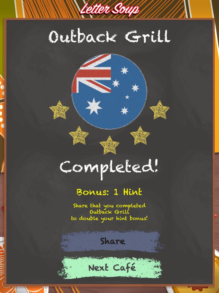hyacinthaj's tweet photo. I just completed Outback Grill in Letter Soup!

Download FREE for iOS:
https://t.co/FC3JMPQ636 https://t.co/UD3U4rsSBd