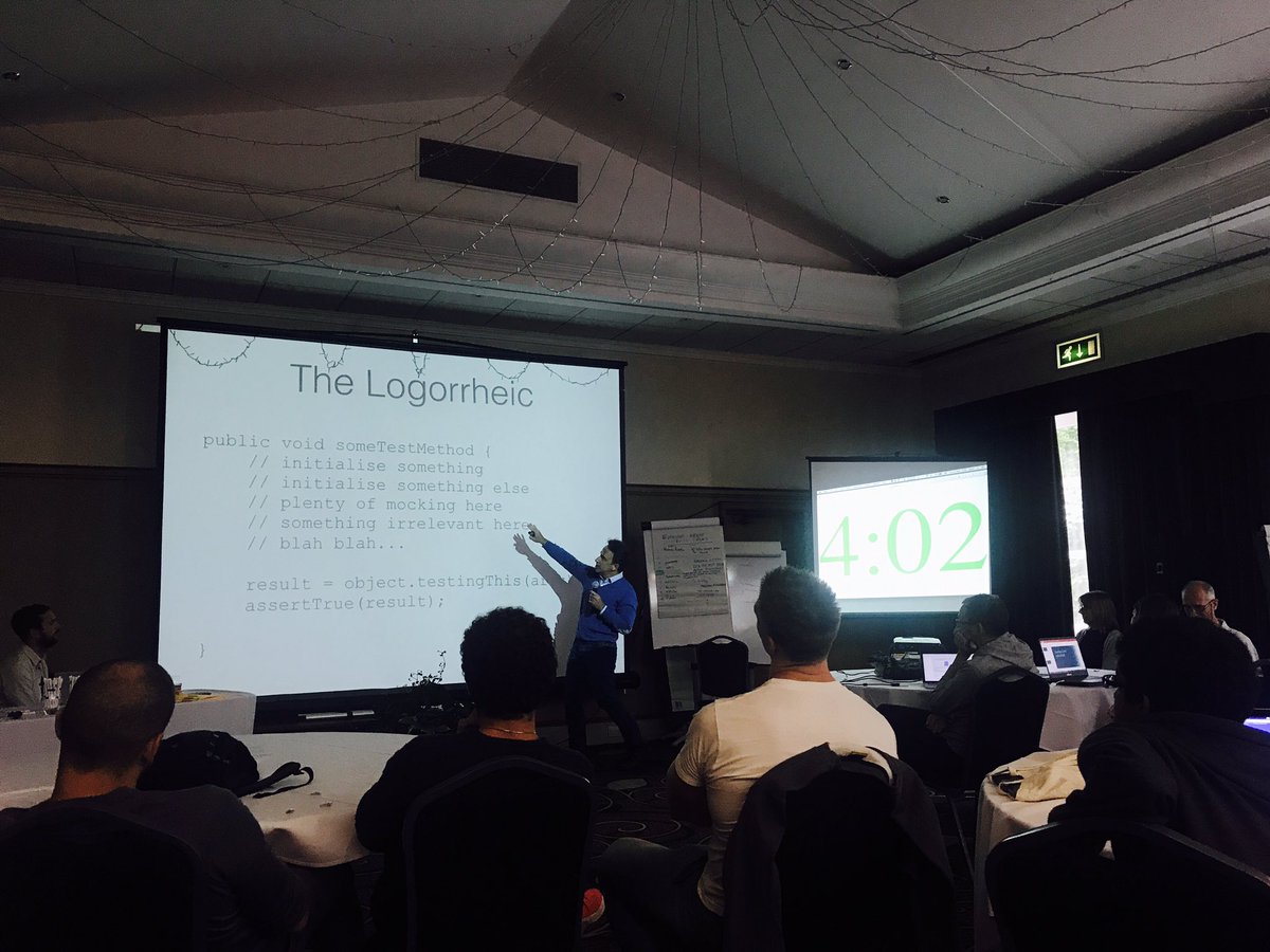 susanengel's tweet photo. The Logorrheic and the Laconic -hilarious lightning talk on 'Talking Tests' by @gasproni #ZUKCamp2017 @Zuhlke_UK #tech #testing #software https://t.co/NThBh3OfH1