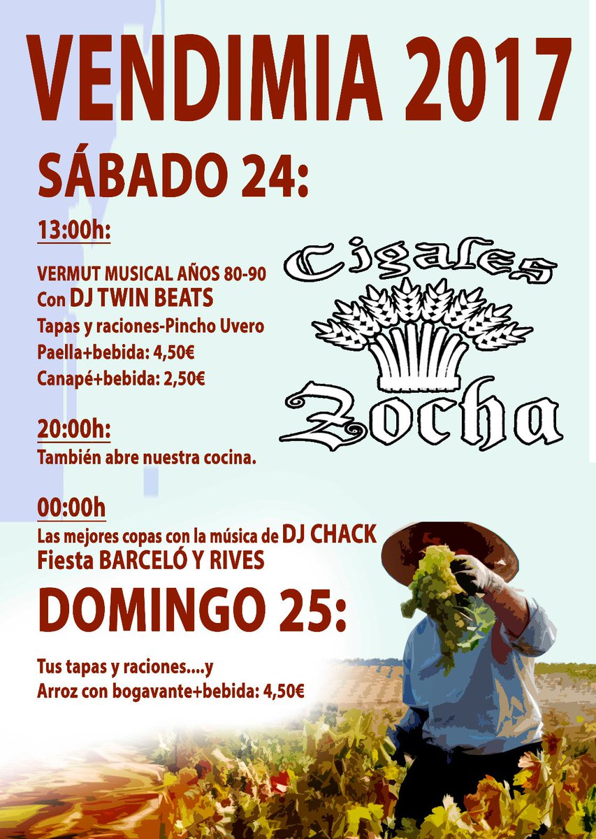 TurismoCigales's tweet photo. Esta Fiesta de la #Vendimia de Cigales #LasBarricas y #Zocha te presentan su programación con la mejor música, vinos y gastronomía https://t.co/eq8xzqsQhd