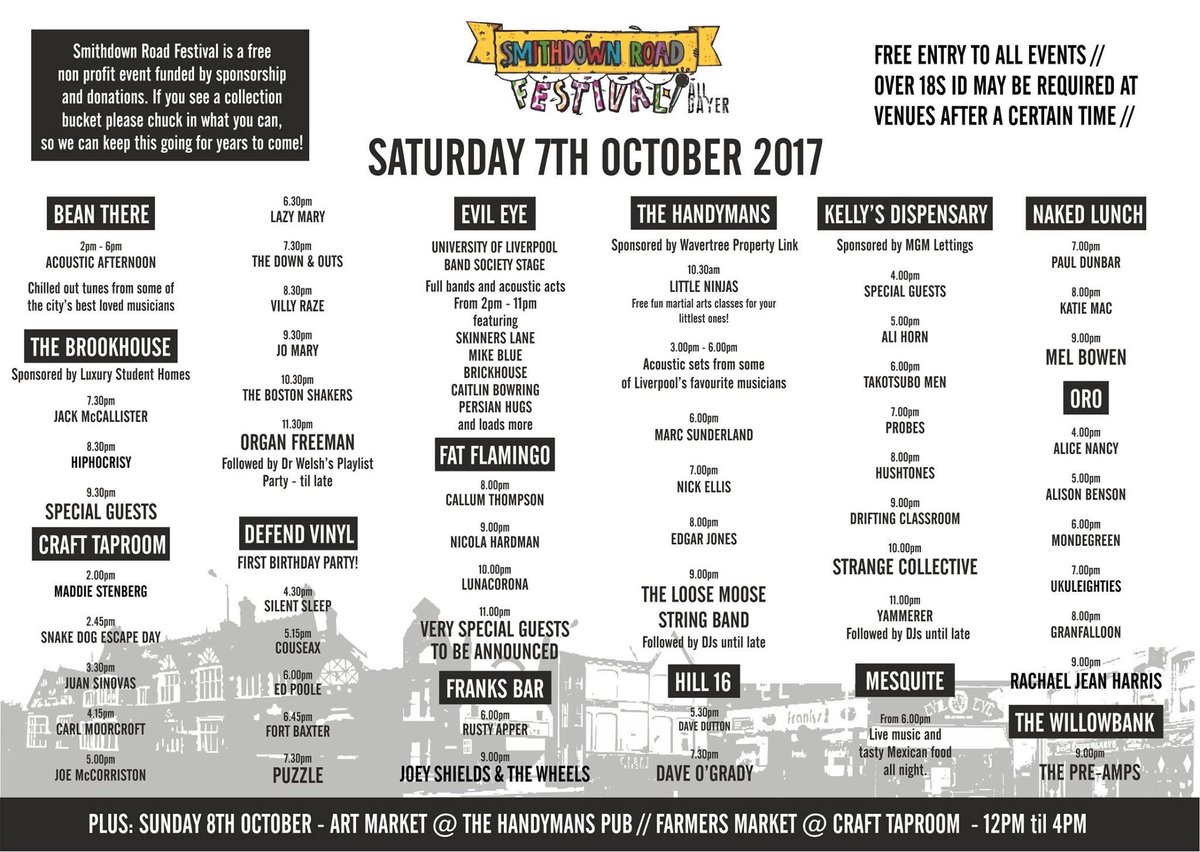 Goddamn this is a tasty line up! 14 venues, over 70 bands and artists. One big fat day.

facebook.com/SmithdownFesti…