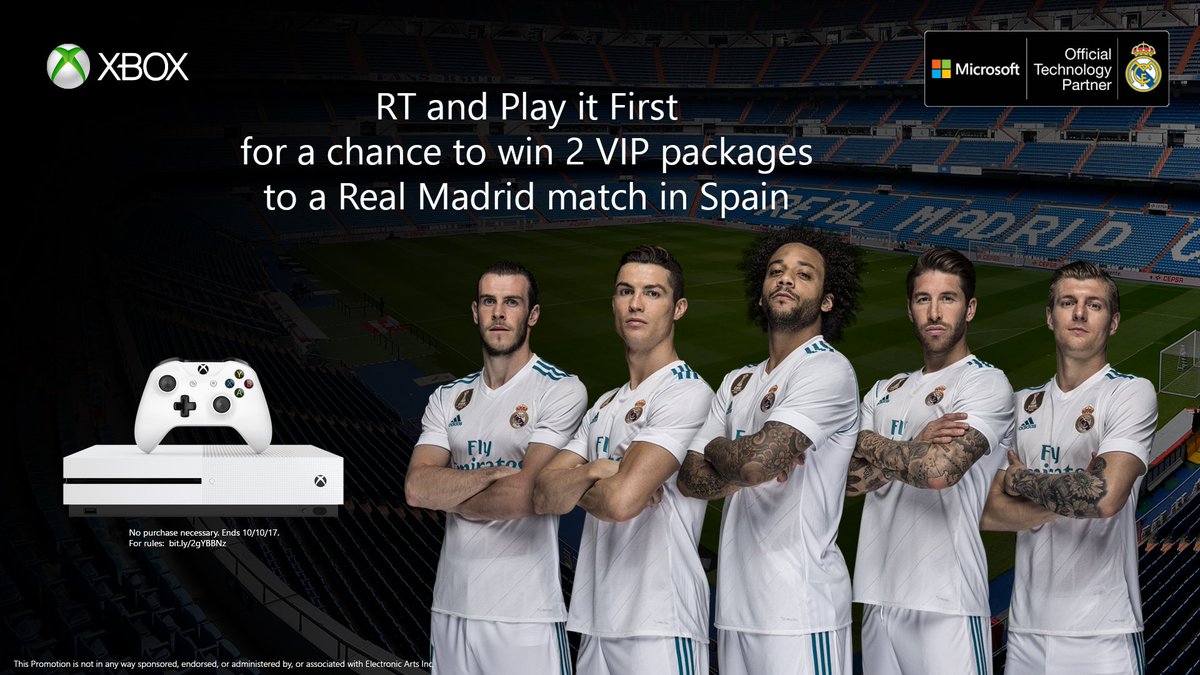 Xbox's tweet image. RT for a chance to win a trip to Madrid. NoPurchNec. Ends 10/10/17. #XboxPromotion Rules: bit.ly/2wJhHs0  #XboxPlayitFirst