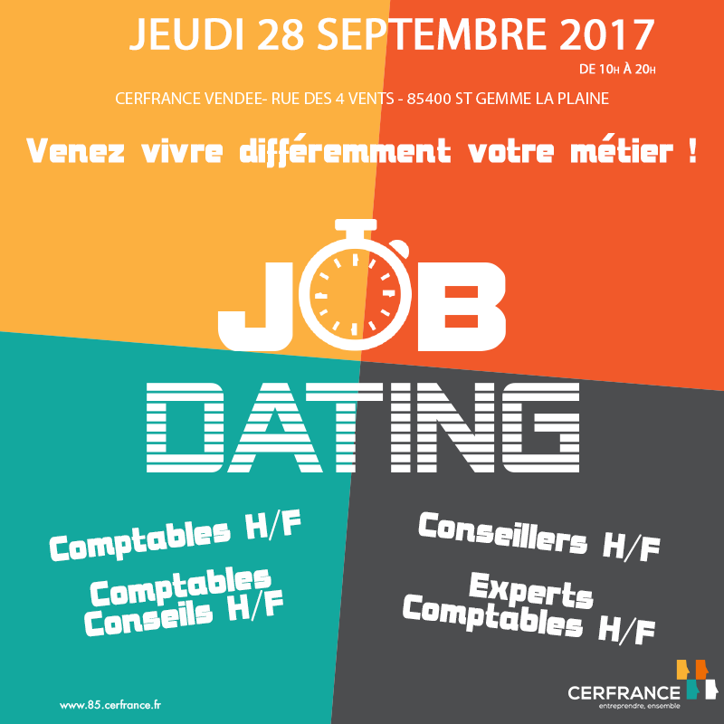 Cerfrance85's tweet photo. Comptables, conseillers? Tenez-vous prêts, vous avez 15 min pour nous convaincre❗️Participez au Job Dating le 28/10 en #Vendée #recrutement🚀 https://t.co/NivDvE73wj
