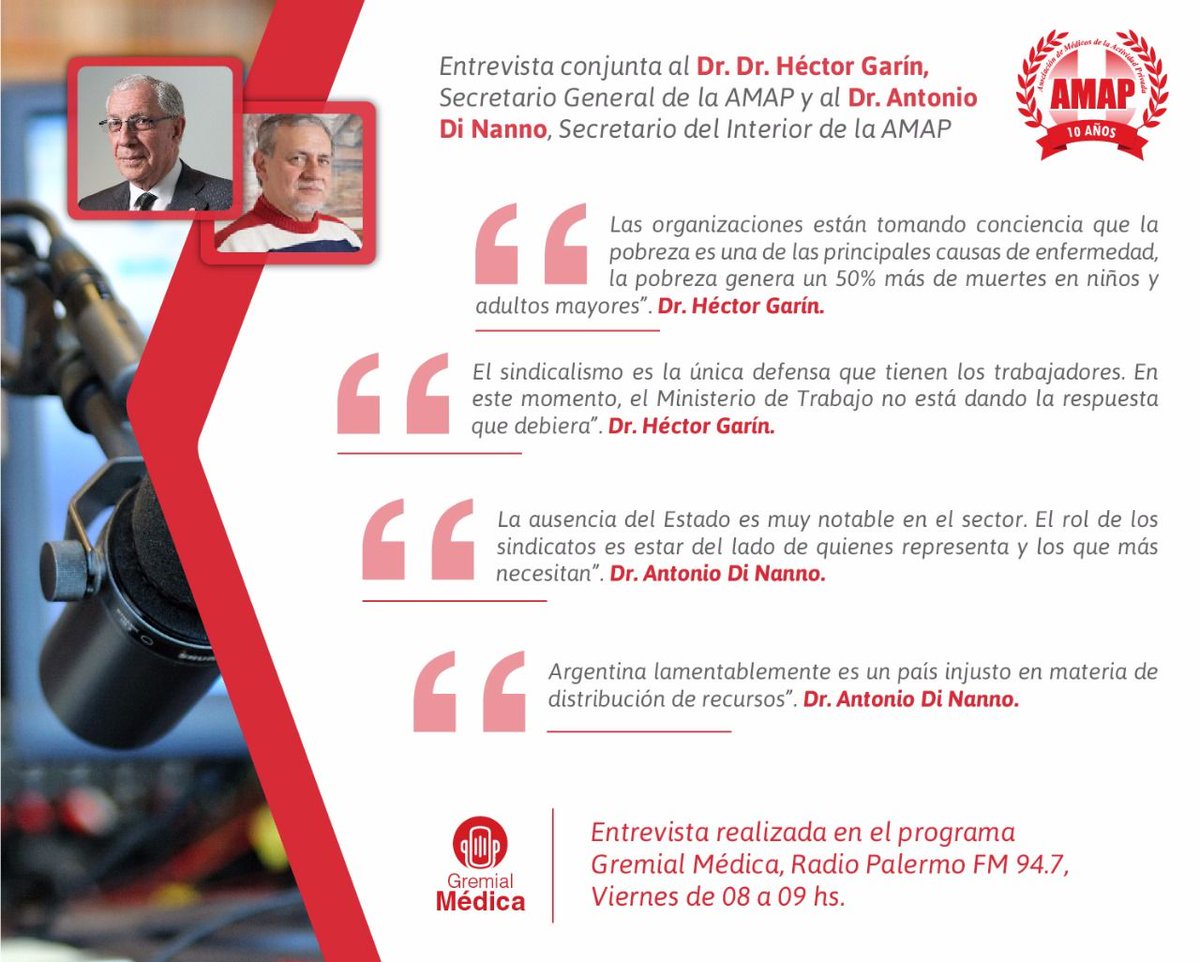 SindicatoAMAP's tweet photo. ¿Te perdiste el último programa de #GremialMedica?
#RadioAMAP #ÚltimasNoticias #Medicina #Salud
¡Escuchalo acá! https://t.co/tN4wvS2JMW https://t.co/VeJ1zk0bIL