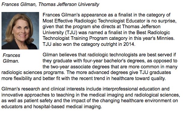JeffersonRads's tweet photo. Congratulations to Frances Gilman and the amazing #RadTechnologist program for being selected @AuntMinnie finalists! https://t.co/SlUZxjA5fv https://t.co/Q9PErP2L5D