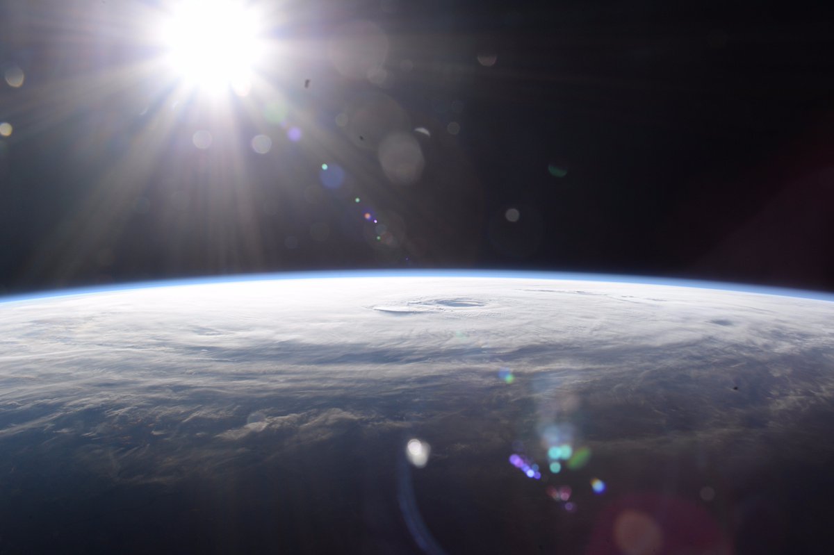 AstroKomrade's tweet photo. #Maria, another hurricane huge on the horizon, amazing cloud formations radiating out as we speed by on @Space_Station. https://t.co/mQ1VmGDnZP