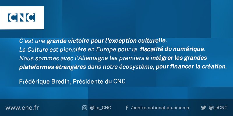 LeCNC's tweet photo. Une grande victoire pr l’#ExceptionCulturelle : la taxe vidéo étendue par décret à toutes les plateformes numériques https://t.co/wjhO3p6q1X https://t.co/odawVJFEmw