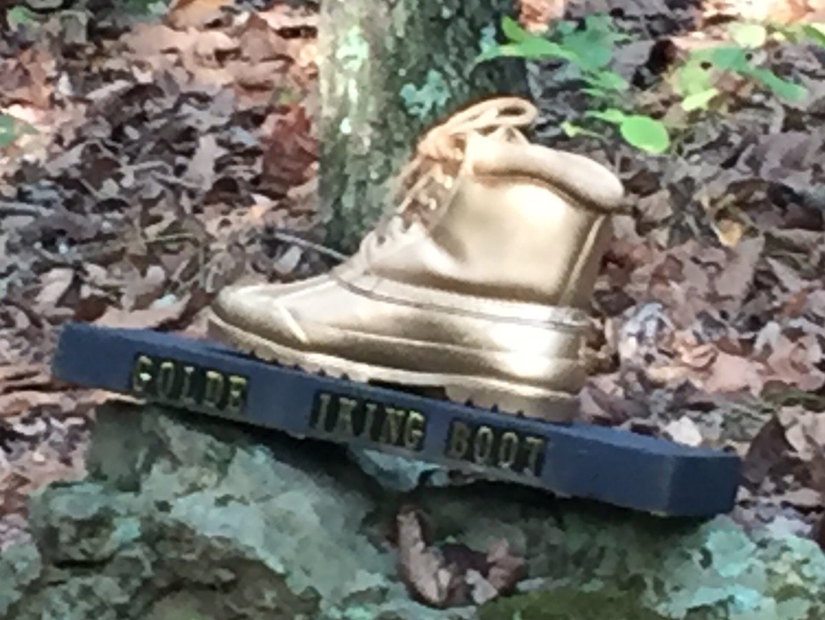 warsawrec's tweet photo. The Golden Hiking Boot is ready to be found by one of our young hikers this morning! Our 2017 Trail Hiking and Scavenger Hunt @warsawrec ! https://t.co/pDEbomJeo5