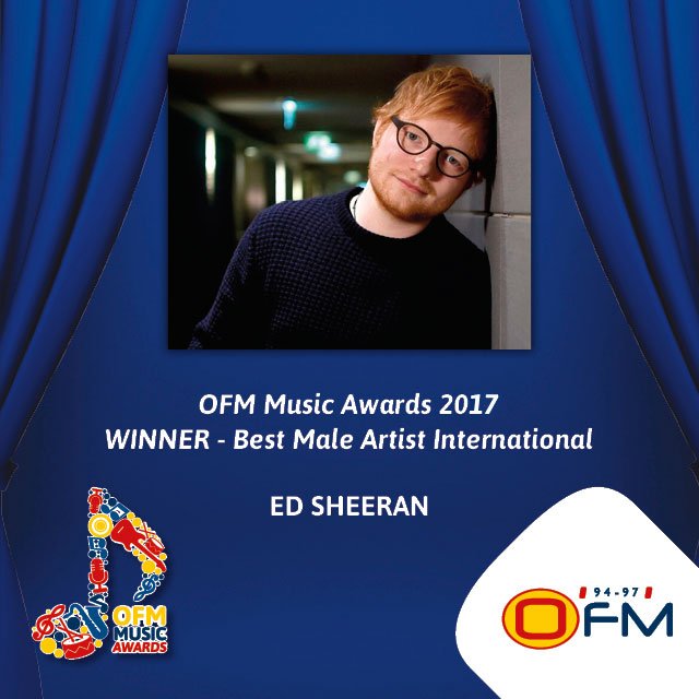 OFMNuus's tweet photo. The #GoldenNote for Best International Male Artist goes to @edsheeran - congratulations! See all 2017 winners: https://t.co/MR1BO9sB0e https://t.co/rMEXtdfnFe