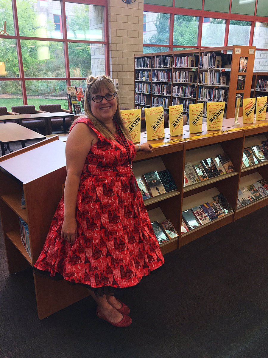 LibraryRaiders's tweet photo. It's #ThrowbackThursday for Homecoming Spirit Week!  So we've transformed into Retro-Librarians!  Card catalog, yo! #brookhc2017 https://t.co/eHrveMnrFH
