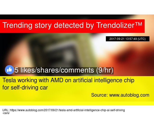 autolizer's tweet image. Tesla working with #AMD on #artificialintelligencechip for #self-drivingcar #TESLA cars.trendolizer.com/2017/09/tesla-…