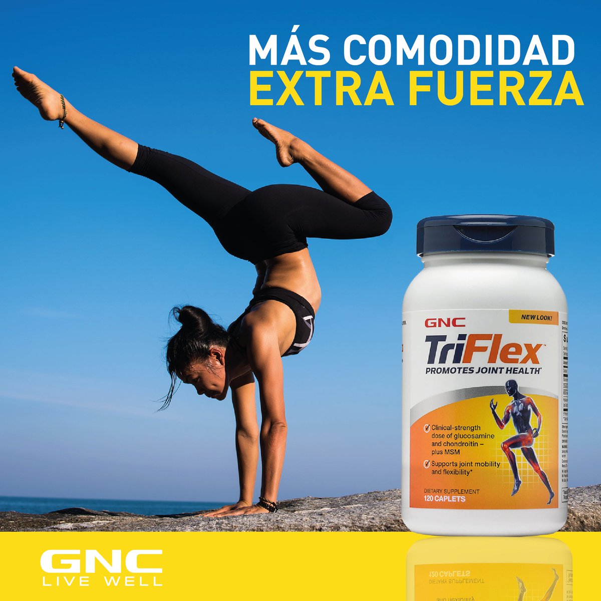 ¿Molestias en las articulaciones?Llega Triflex.
Función:1. Ayuda los ligamentos, cartílago y huesos
2.Lubrica Articulaciones.
#GNC #Livewell