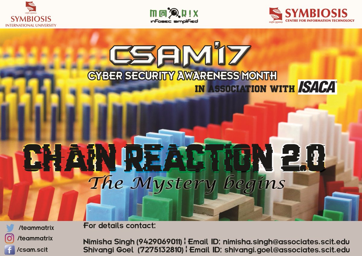 teammatrixSCIT's tweet photo. Everything happening in the world is a "Chain Reaction" like so the cyber security.
#24Sep2017 #CSAM17 #ISACA #SCIT https://t.co/UAAP7ZAxUq
