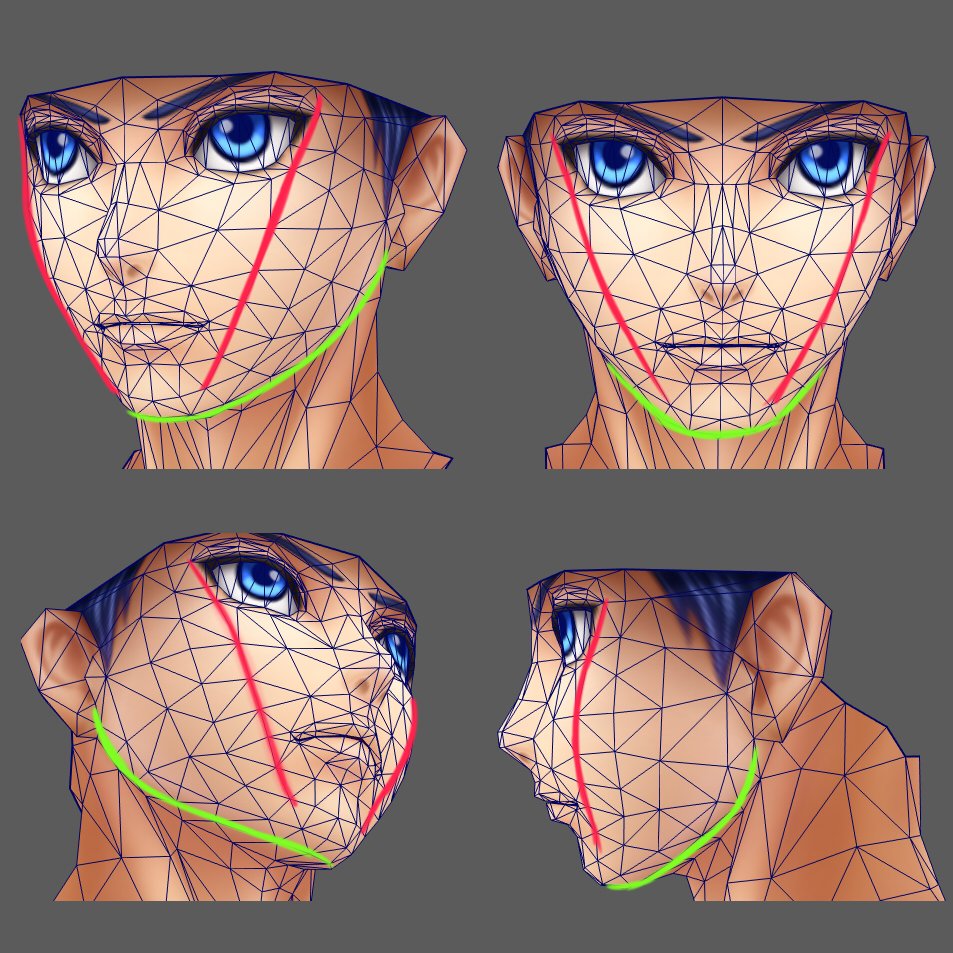 Taisa 3d 3dで顔を作る時は赤と緑のラインを意識すると作りやすいです 正面と横の画像だけで作ると 赤のラインが見つからないので注意が必要です