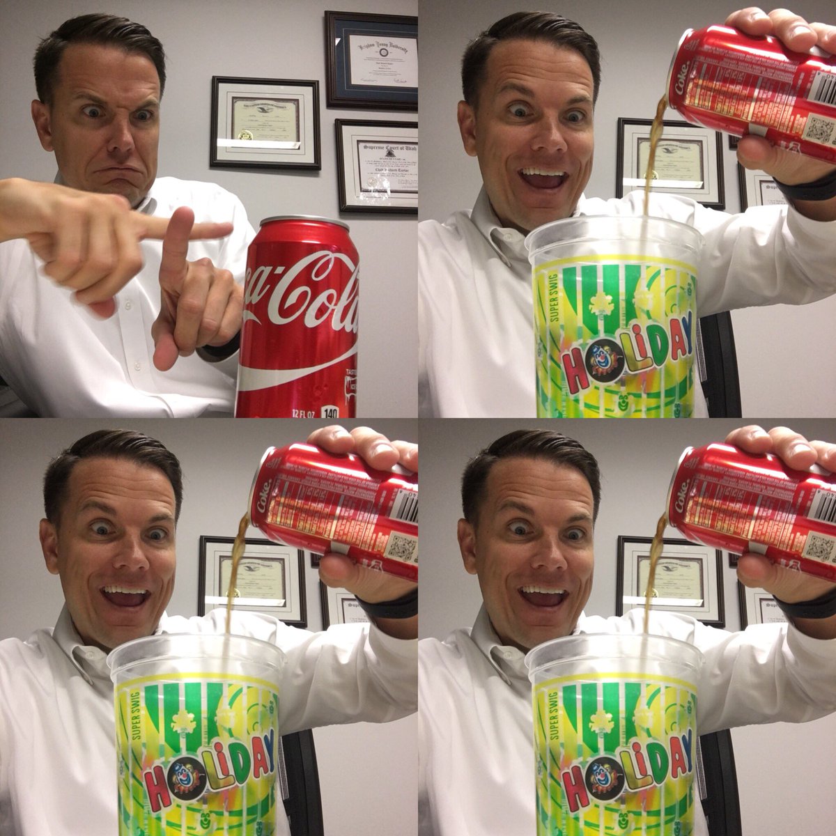 jonnnnylingo's tweet photo. Me before #byu announcement. Me after. If BYU allows it, it must be okay. #cokes4days #CTR #WofW https://t.co/Nhp59xnazF