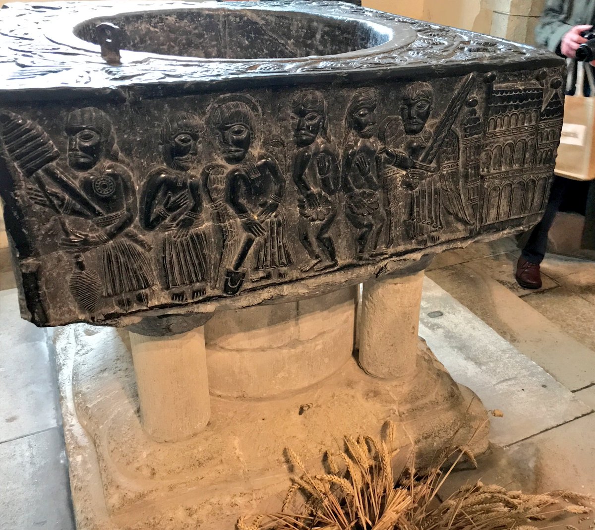 DrClaringtons's tweet photo. Incredible 12thC tournai font at All Saints, East Meon. 1 of 7 in England. The 1st I've seen IRL 😍@CofE_Churchcare #DAC2017 https://t.co/J4zQD8hCih