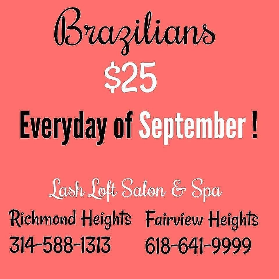 FairviewLash's tweet photo. Only a few days left to take advantage of our  $25 Brazilians !! Give us a call to book your appointment ! #lashloft #brazilians #stlwaxing https://t.co/427CFAUNub