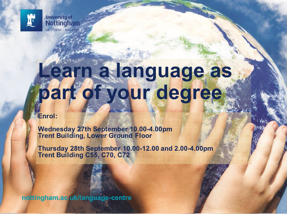 CLASUoN's tweet photo. Learn a language as part of your degree! Enrol at the Language Centre on 27/09 [LG] and 28/09 [C50, C70, C72] https://t.co/qpVEncecNK