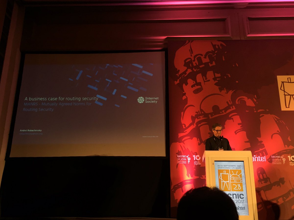 lacnic's tweet photo. Andrei Robachevsky presenta "Caso de negocio para la seguridad del enrutamiento". Participa remotamente: https://t.co/KgScYCHJUg #LACNOG2017 https://t.co/mYKv7G4xLF