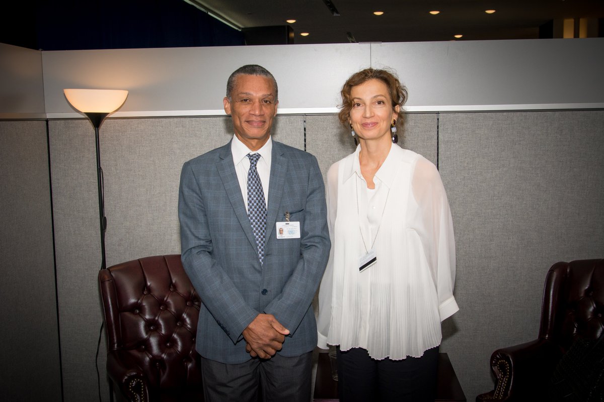 Trinbago_UN's tweet photo. The Hon. Minister Dennis Moses along with the H.E. Pennelope Beckles with Mrs. Audrey Azoulay, the Former Minister of Culture of France. https://t.co/RVTNNZSnKW