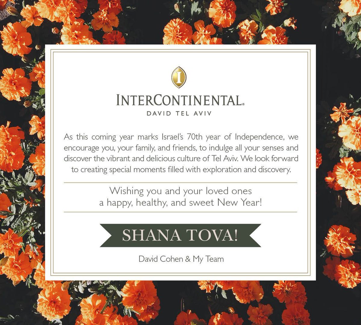 #ShanaTova from the InterContinental David Tel Aviv Team!