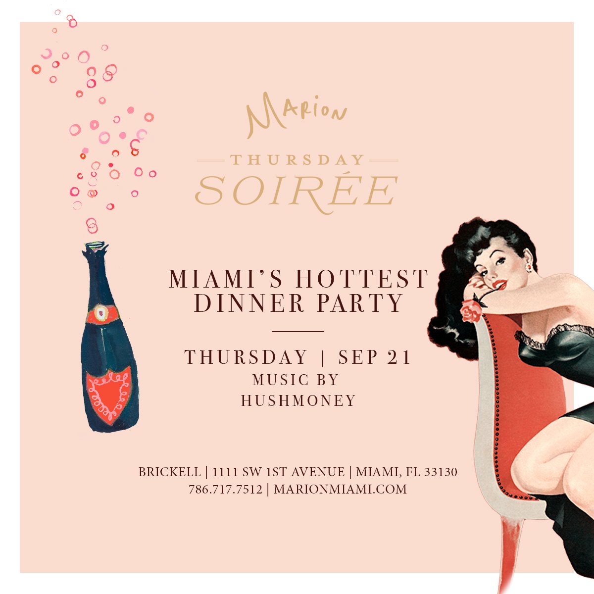 Start your weekend early with us at #ThursdaySoirée with beats by Hushmoney 🎶 | Reservations at marionmiami.com
