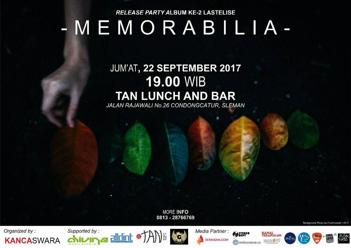 MEMORABILIA

pesta rilis album ke 2 <a href="/LastElise/">LastElise</a> 

<a href="/TanLunchBar/">TanLunchBar</a> 
jumat, 22 september 2017
jam 19.00