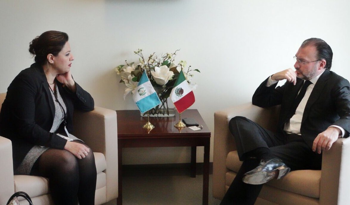 SRE_mx's tweet image. .@LVidegaray agradeció a Sandra Jovel, de @MinexGt, su apoyo a México; refrendaron su compromiso de trabajar sobre Pacto Global y Migración