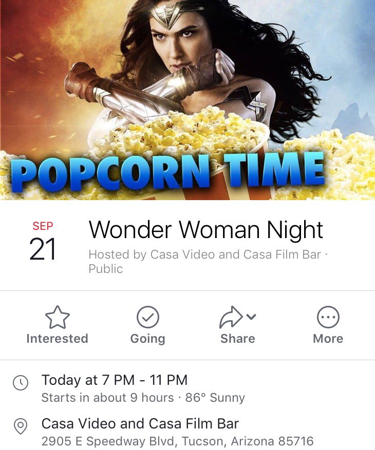 WonderWomenPro's tweet photo. Hey local Tucsonans, not doing anything tonight? Head over to Casa Video.
#wonderwoman #movies #casavideotucson #tucson #movienight https://t.co/8mVaNTmwKn